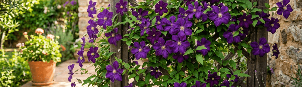 flores de clematis en jardín