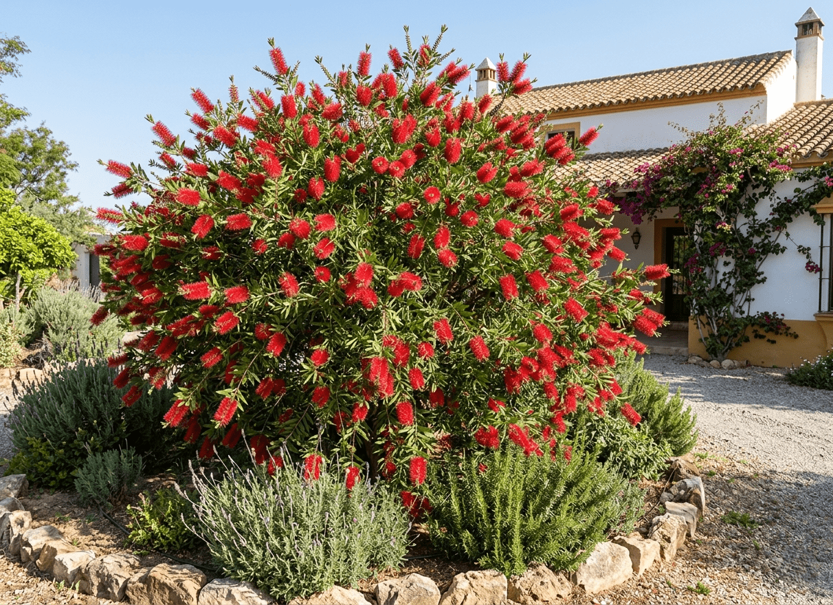 flor roja de Callistemon en forma de cepillo