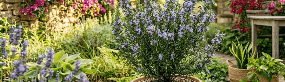 planta romero en jardín mediterráneo
