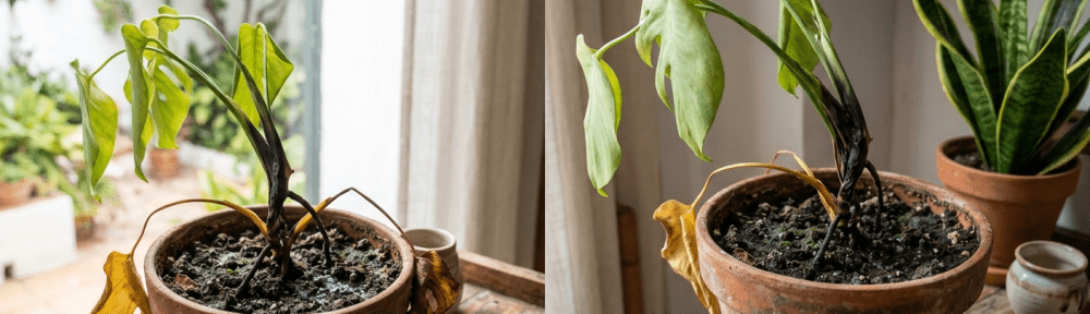 tallo blando en plantas con podredumbre